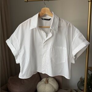 Zara, Classic White Collared Shirt, Size L